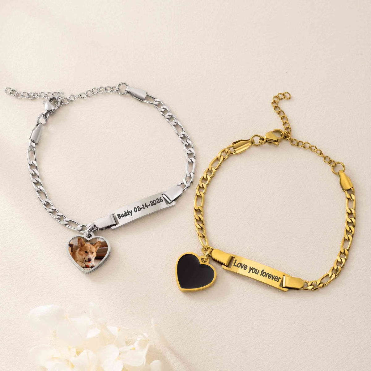 Personalized Heat-Activated Heart Charm Hidden Photo Bracelet with Engraved Text