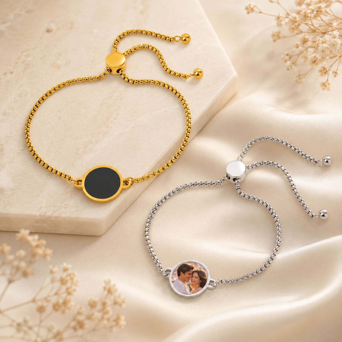 Personalized Heat-Activated Hidden Photo Adjustable Bracelet with Engraved Text