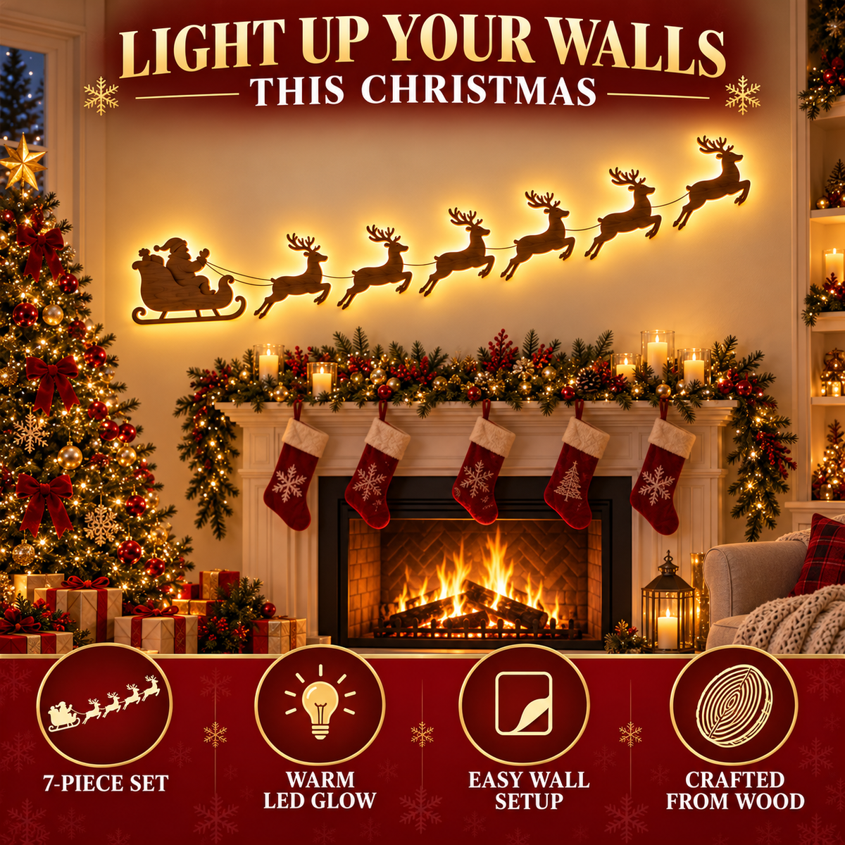 SantaGlow™ Christmas Sleigh Wall Lights