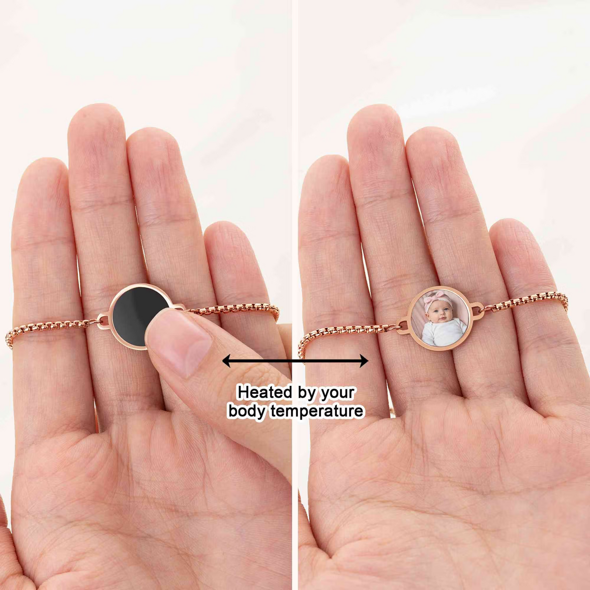 Personalized Heat-Activated Hidden Photo Adjustable Bracelet with Engraved Text