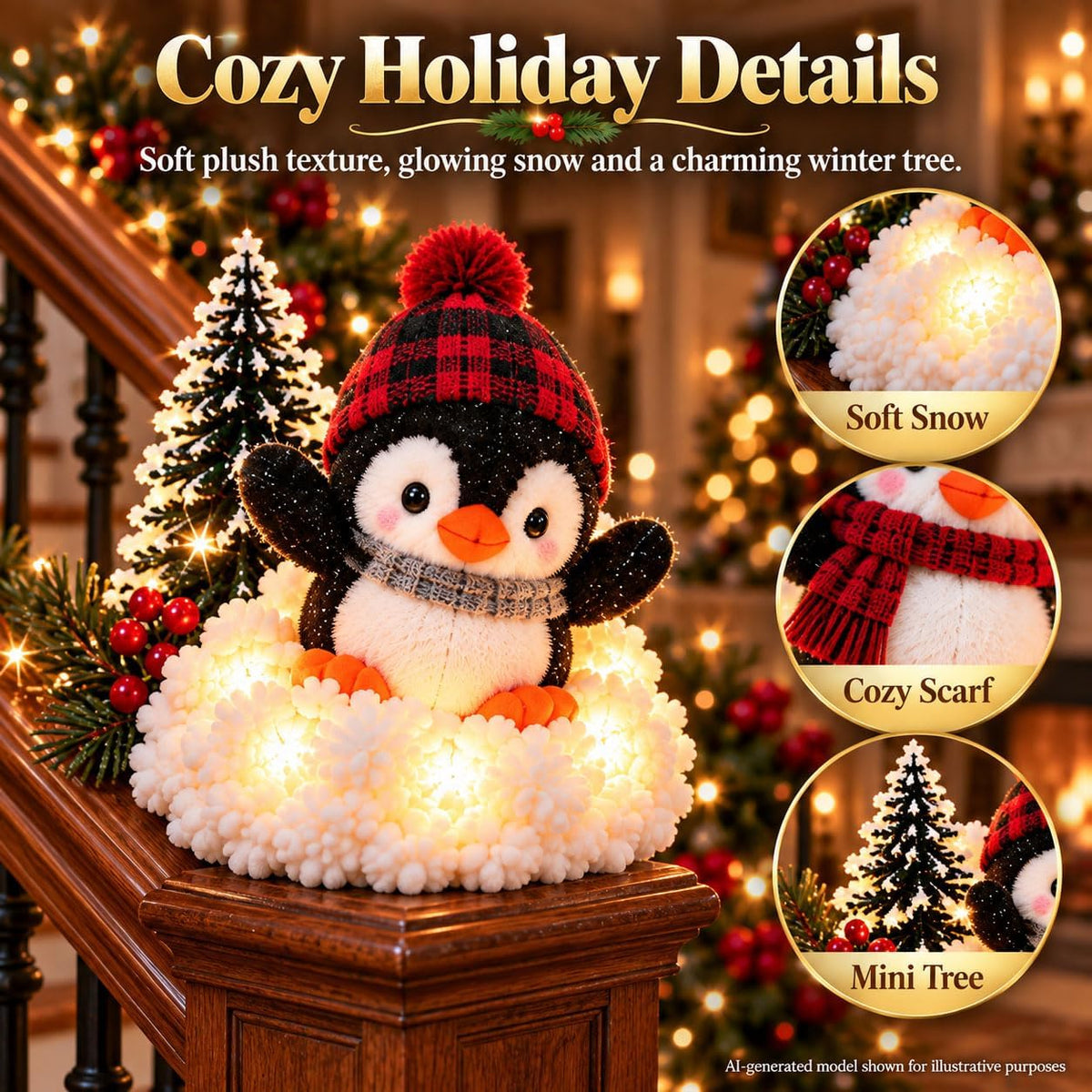 Playful Penguin Snowy Stair Railing Decor