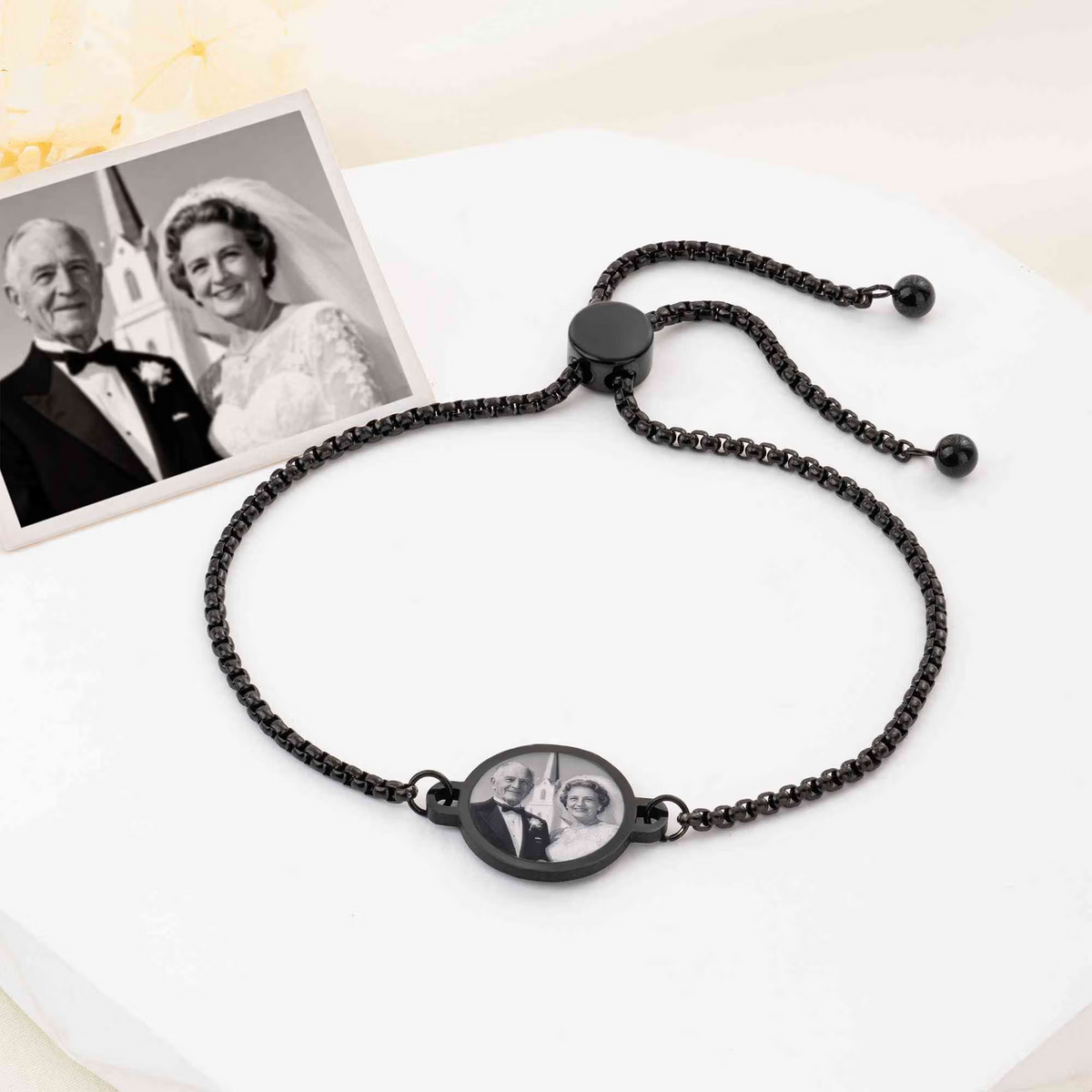 Personalized Heat-Activated Hidden Photo Adjustable Bracelet with Engraved Text