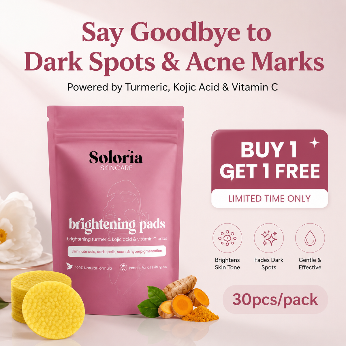 Soloria™ Brightening Turmeric & Kojic Acid Pads (30 Pads)