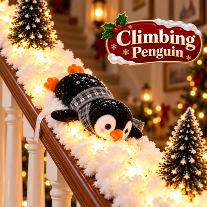 Playful Penguin Snowy Stair Railing Decor